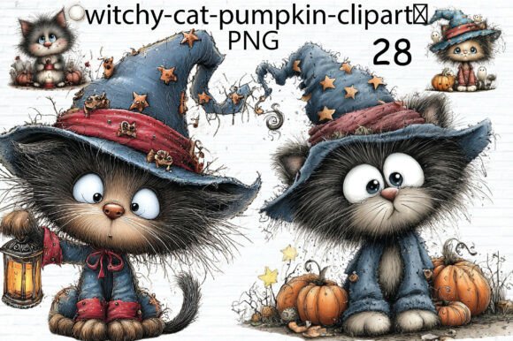 Download Cute Witchy Cat Pumpkin Clipart PNG - Png Collection