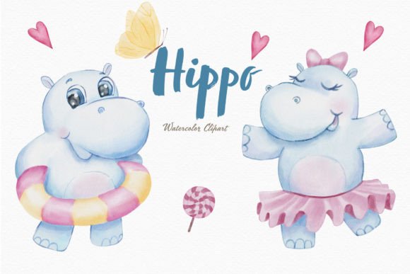Download Cute Hippo Watercolor Clipart Ballet Png - Png Collection