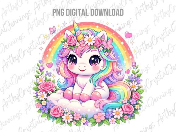 Download Cute Floral Rainbow Unicorn PNG - Png Collection