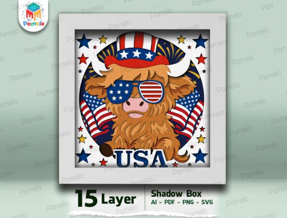 Download USA Highland Cow Shadow Box SVG - Svg Collection