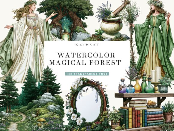 Download Watercolor Magical Forest Clipart - Forest Collection