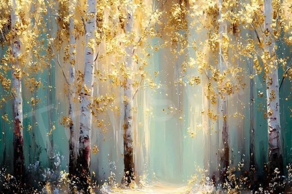 Download Birch Trees with Gold Leaves Forest Art - Forest Collection