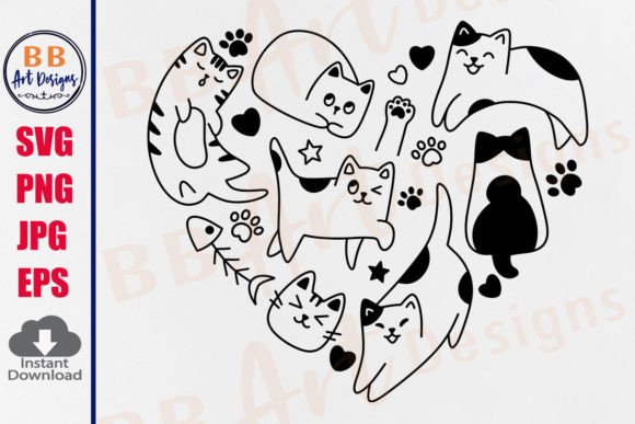 Download Cat Svg Heart Hand Drawn Doodle Cats Mom - Svg Collection
