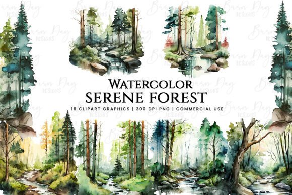 Download Watercolor Serene Forest Clipart Bundle - Forest Collection